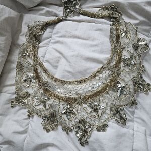 Elegant Gold & Silver Bead & Sequin Embroidery Applique